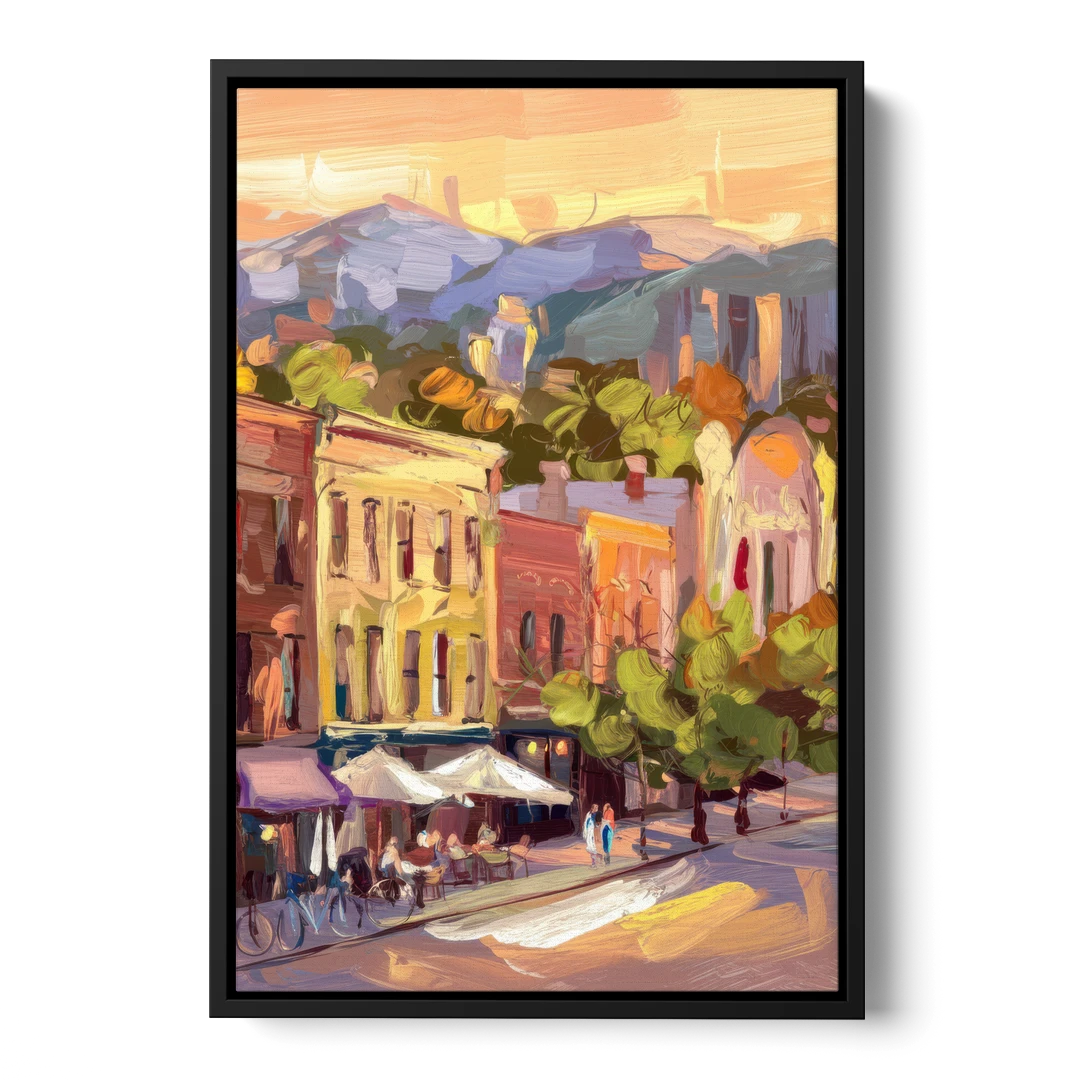 Asheville Downtown Landmarks - Black Framed Canvas Wall Art - Front