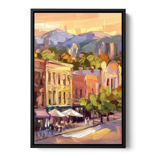 Asheville Downtown Landmarks - Black Framed Canvas Wall Art - Front