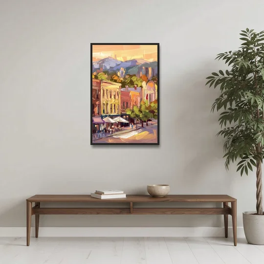 Asheville Downtown Landmarks - Black Framed Canvas Wall Art - Coffee Table - 24x36