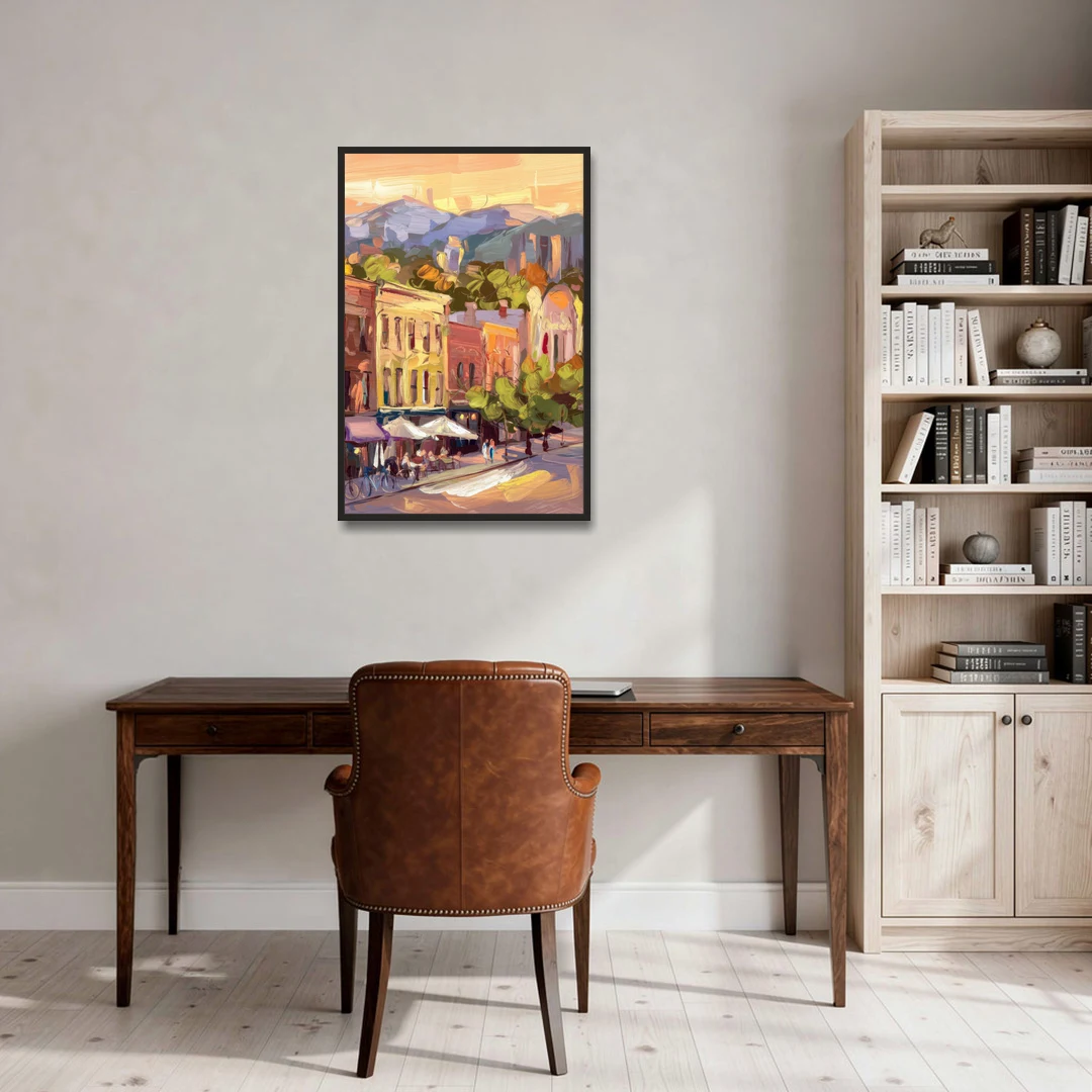 Asheville Downtown Landmarks - Black Framed Canvas Wall Art - Office - 24x36