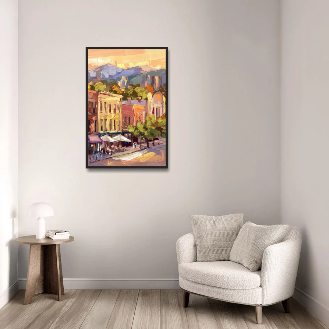 Asheville Downtown Landmarks - Black Framed Canvas Wall Art - Sofa - 24x36