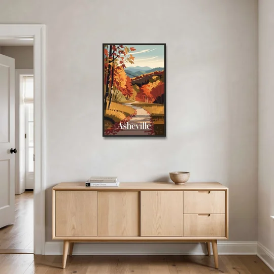 Asheville Fall Foliage Scene - Black Framed Canvas Wall Art - Coffee Table - 24x36
