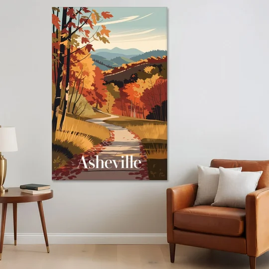 Asheville Fall Foliage Scene - Canvas Wall Art - Sofa - 40x60
