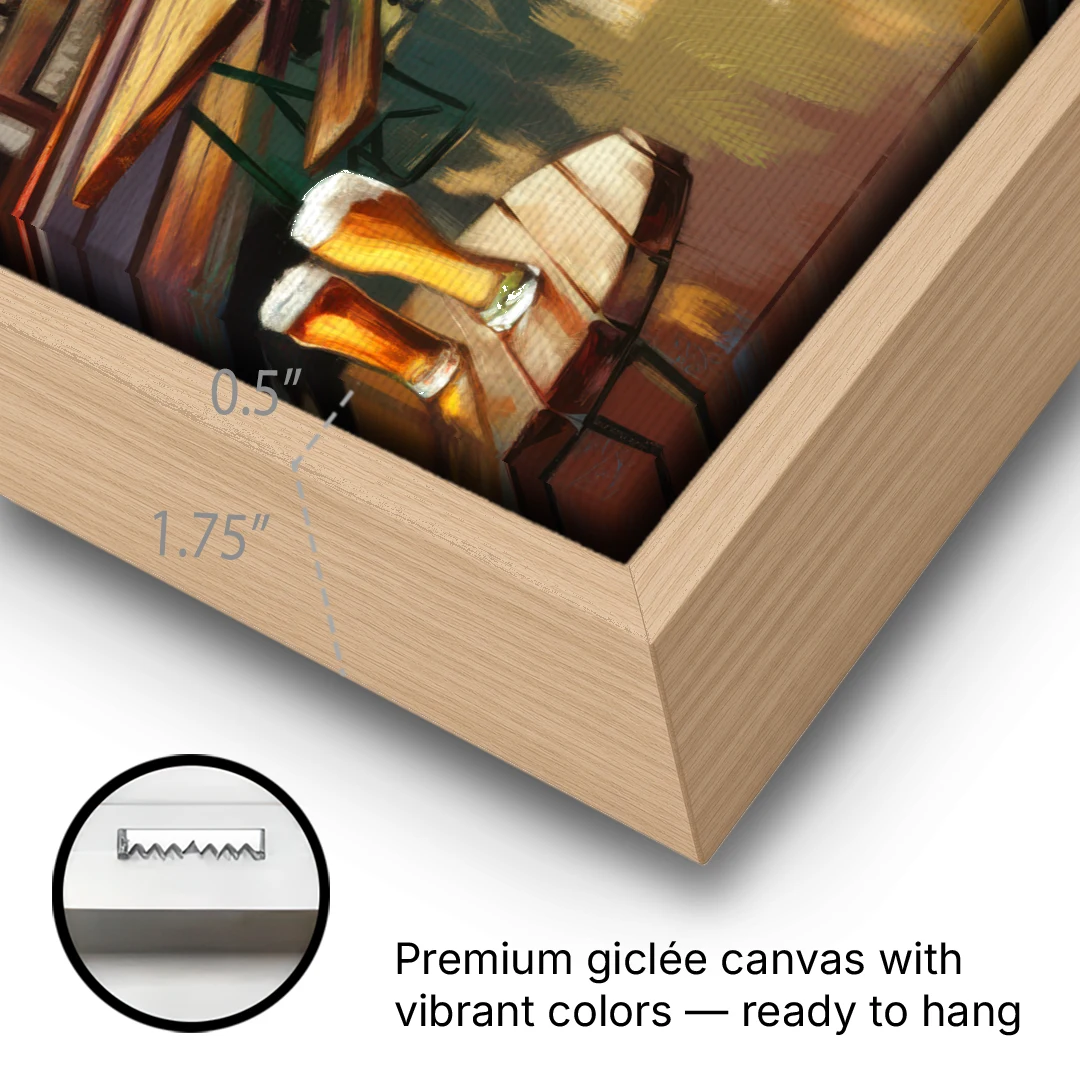 Asheville Local Brewery District - Oak Framed Canvas Wall Art - Gallery Wrap Corner