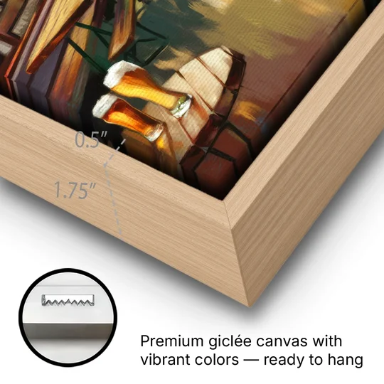 Asheville Local Brewery District - Oak Framed Canvas Wall Art - Gallery Wrap Corner