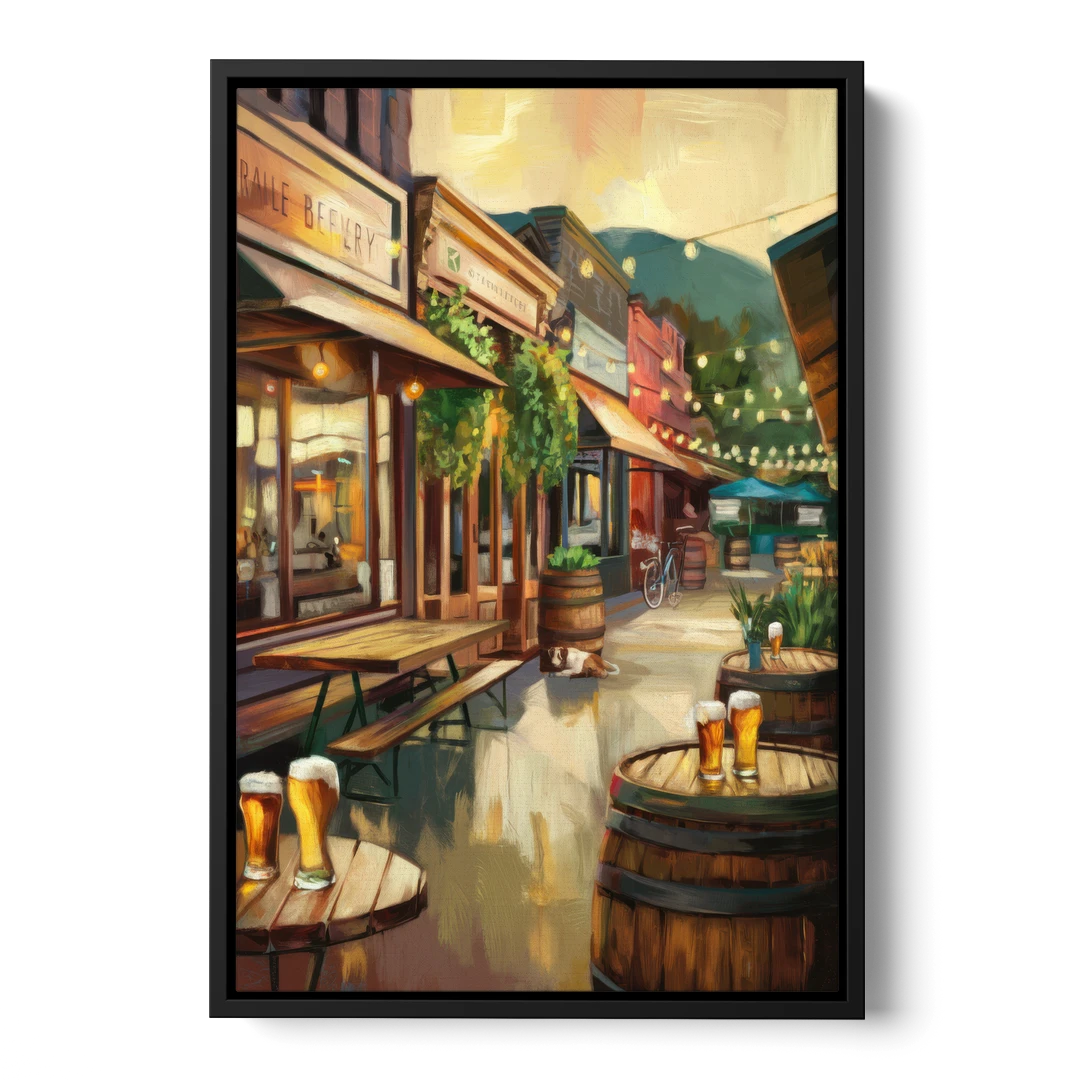 Asheville Local Brewery District - Black Framed Canvas Wall Art - Front