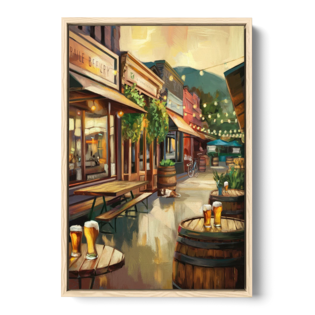 Asheville Local Brewery District - Oak Framed Canvas Wall Art - Front