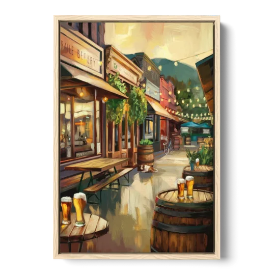 Asheville Local Brewery District - Oak Framed Canvas Wall Art - Front