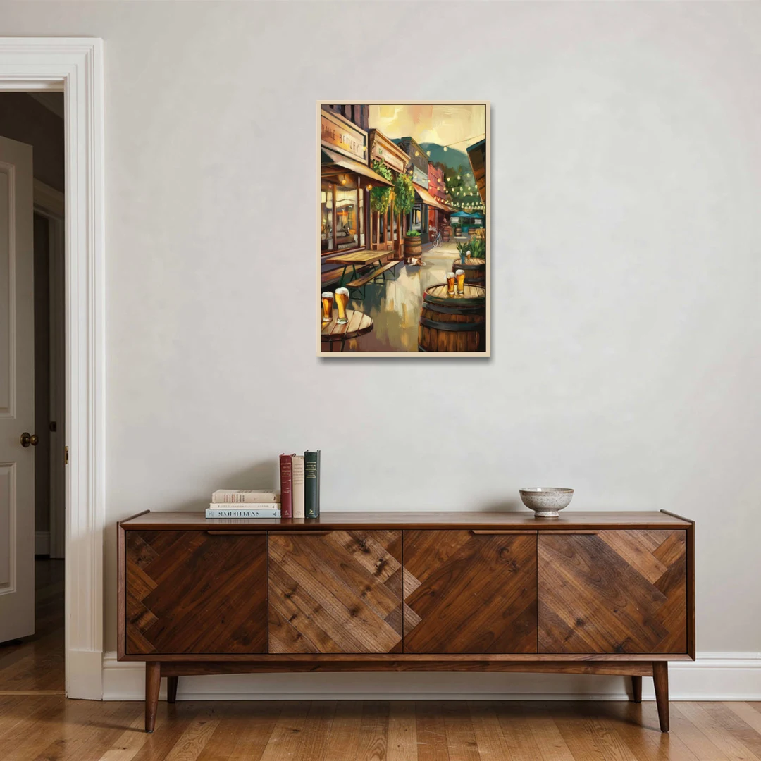 Asheville Local Brewery District - Oak Framed Canvas Wall Art - Coffee Table - 24x36