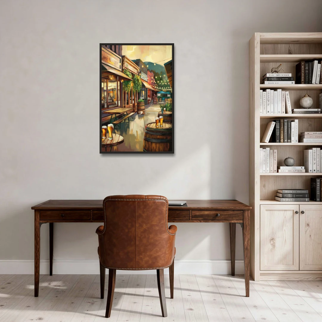 Asheville Local Brewery District - Black Framed Canvas Wall Art - Office - 24x36