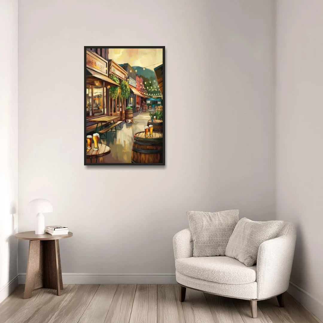 Asheville Local Brewery District - Black Framed Canvas Wall Art - Sofa - 24x36