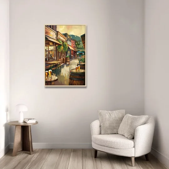 Asheville Local Brewery District - Oak Framed Canvas Wall Art - Sofa - 24x36