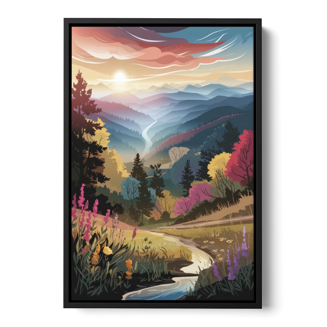 Asheville NC Scenic Overlook - Black Framed Canvas Wall Art - Front