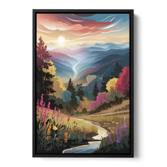 Asheville NC Scenic Overlook - Black Framed Canvas Wall Art - Front