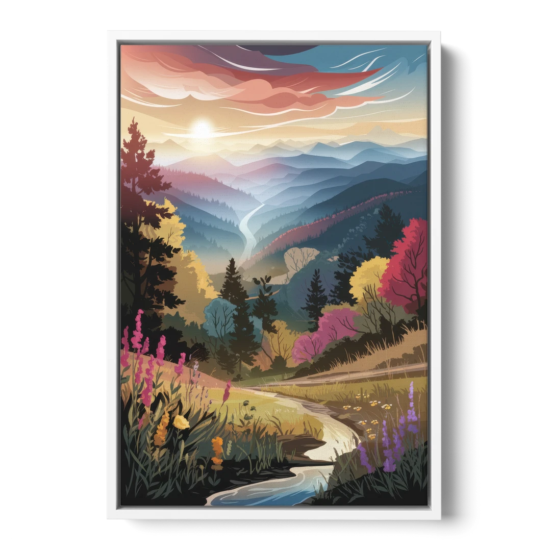 Asheville NC Scenic Overlook - White Framed Canvas Wall Art - Front