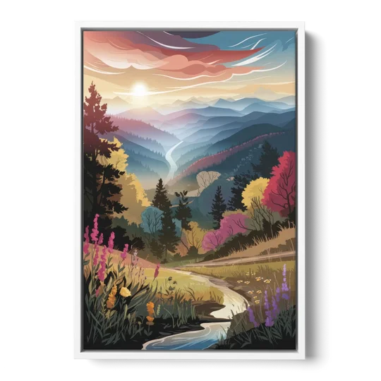 Asheville NC Scenic Overlook - White Framed Canvas Wall Art - Front