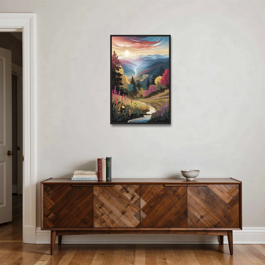 Asheville NC Scenic Overlook - Black Framed Canvas Wall Art - Coffee Table - 24x36