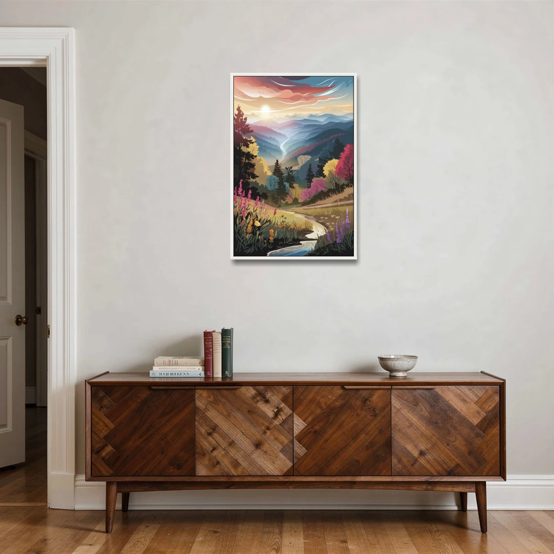 Asheville NC Scenic Overlook - White Framed Canvas Wall Art - Coffee Table - 24x36