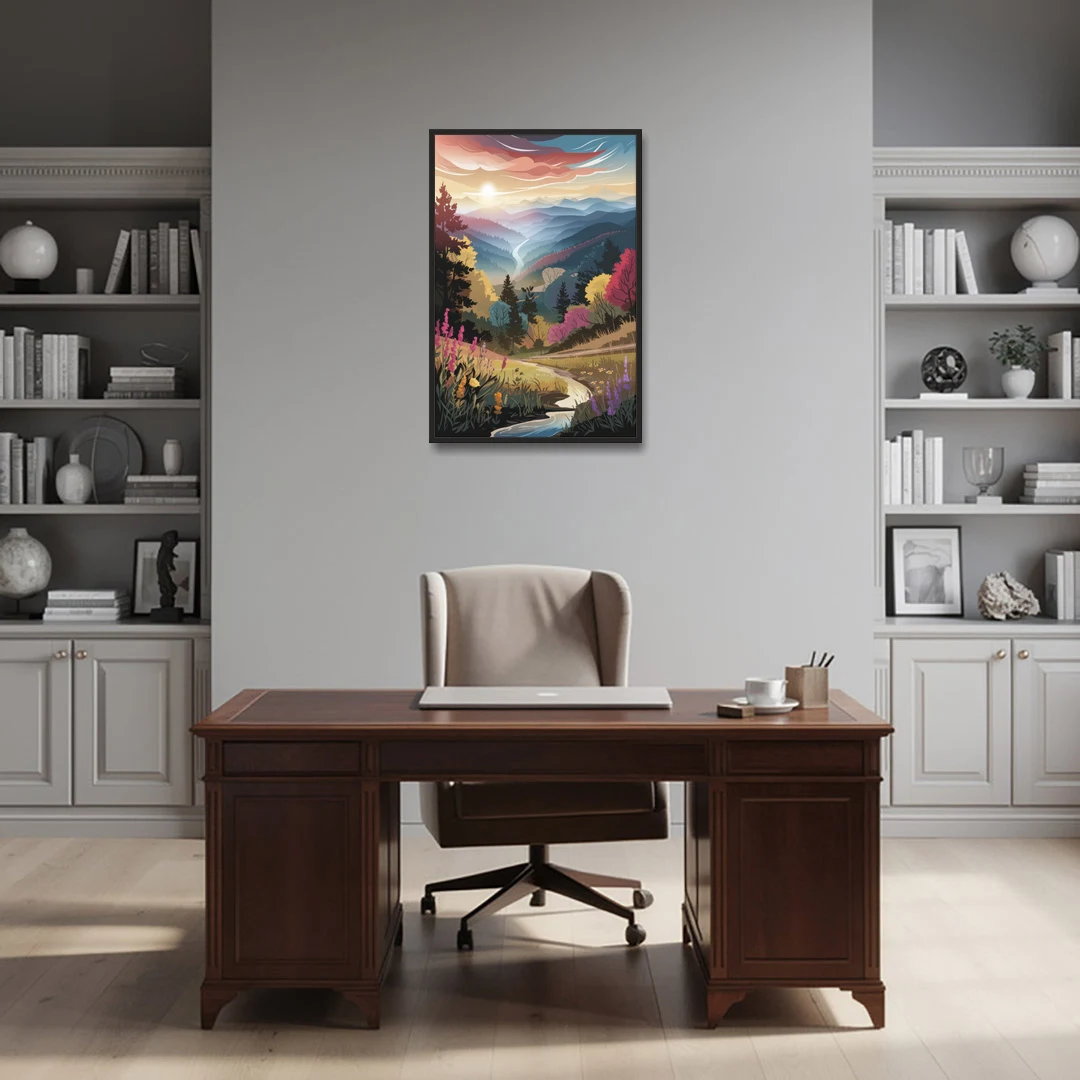 Asheville NC Scenic Overlook - Black Framed Canvas Wall Art - Office - 24x36
