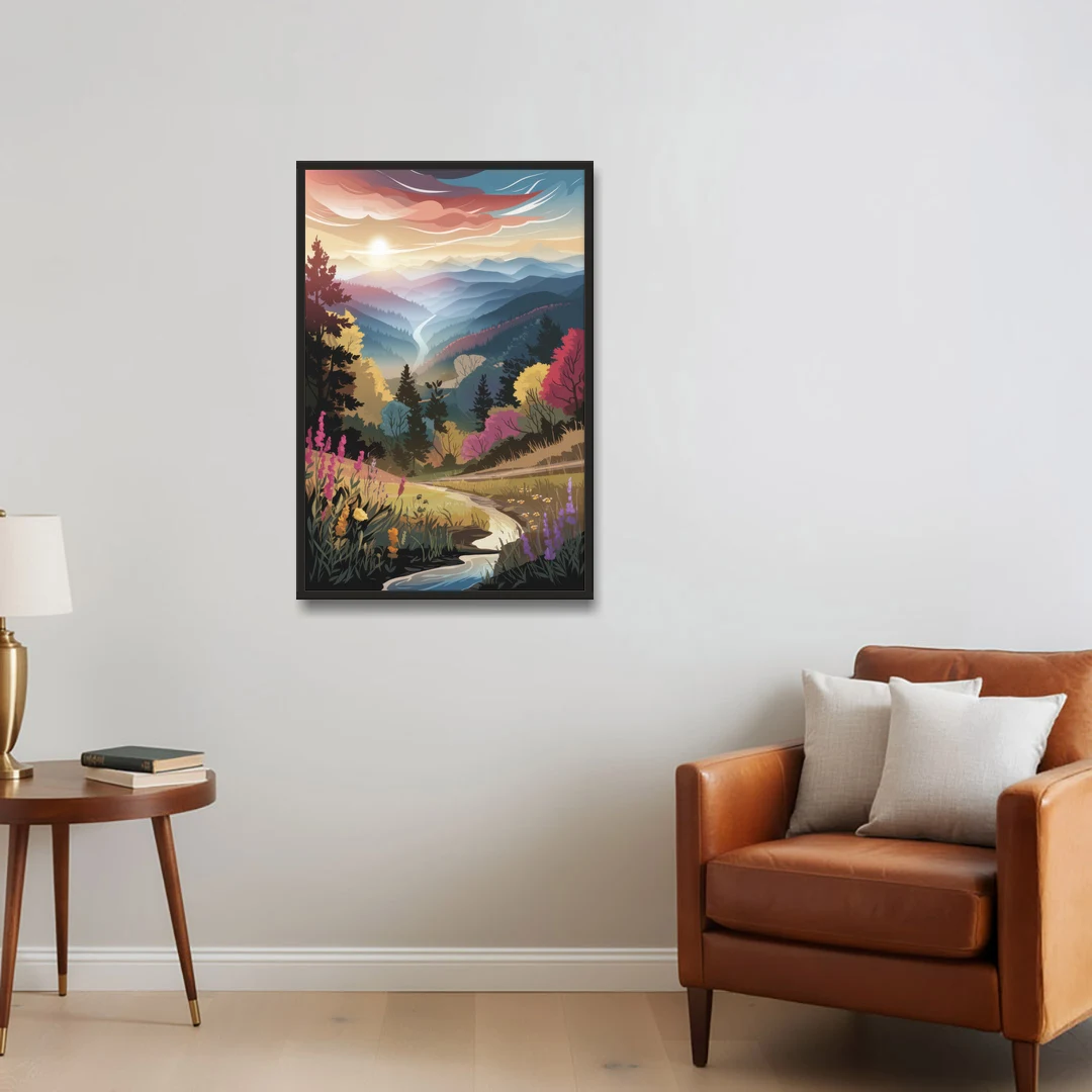 Asheville NC Scenic Overlook - Black Framed Canvas Wall Art - Sofa - 24x36