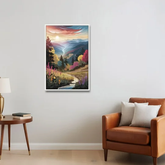 Asheville NC Scenic Overlook - White Framed Canvas Wall Art - Sofa - 24x36
