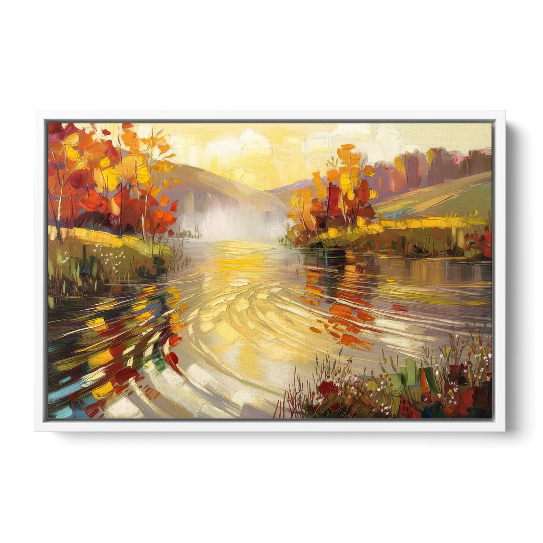 Asheville Riverfront Serenity - White Framed Canvas Wall Art - Front