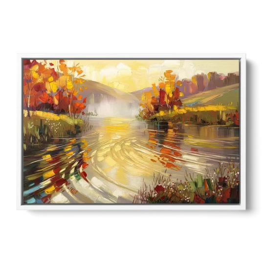 Asheville Riverfront Serenity - White Framed Canvas Wall Art - Front