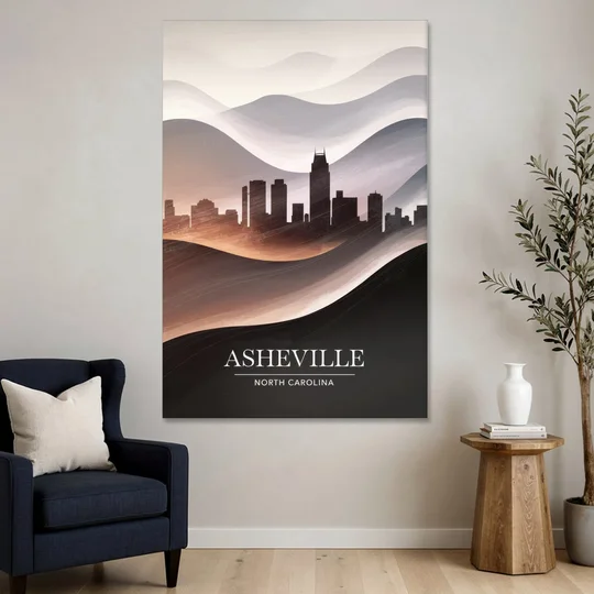 Asheville Skyline and Mountains - Canvas Wall Art - Sofa - 40x60