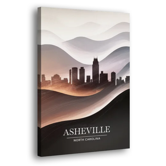 Asheville Skyline and Mountains - Canvas Wall Art - Side