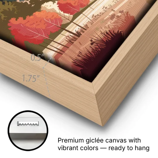 Asheville Smoky Mountain Sunrise - Oak Framed Canvas Wall Art - Gallery Wrap Corner
