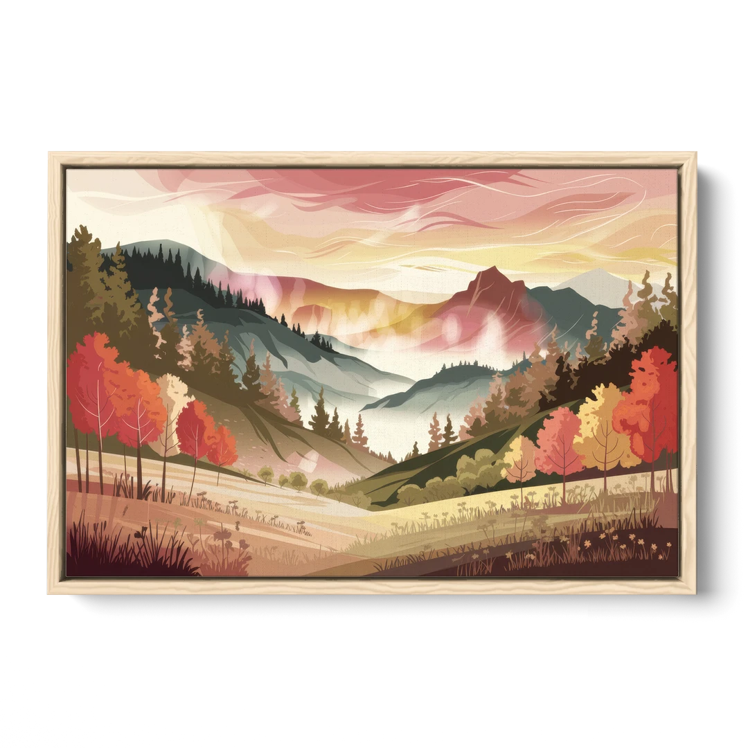 Asheville Smoky Mountain Sunrise - Oak Framed Canvas Wall Art - Front
