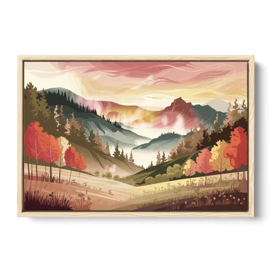 Asheville Smoky Mountain Sunrise - Oak Framed Canvas Wall Art - Front