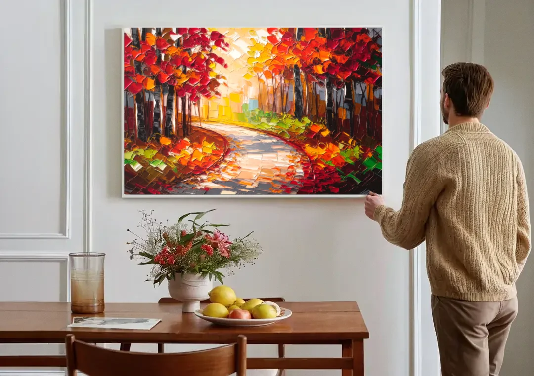 Ashland Autumn Forest canvas wall art above a dining table