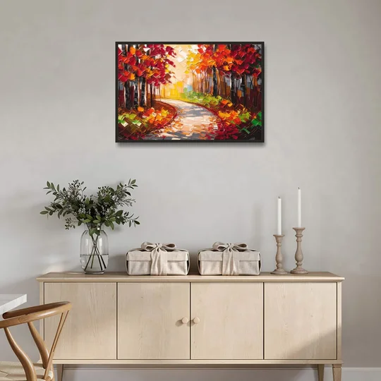 Ashland Autumn Forest - Black Framed Canvas Wall Art - Coffee Table - 36x24