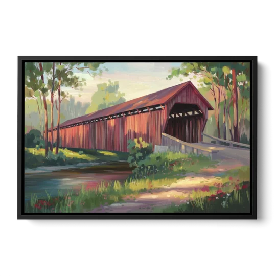 Ashland Covered Bridge - Black Framed Canvas Wall Art - Front