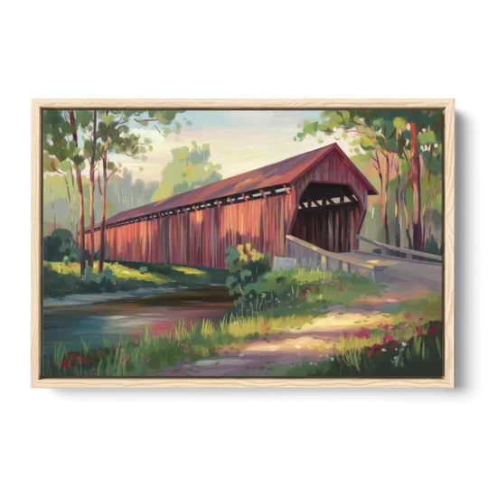 Ashland Covered Bridge - Oak Framed Canvas Wall Art - Front
