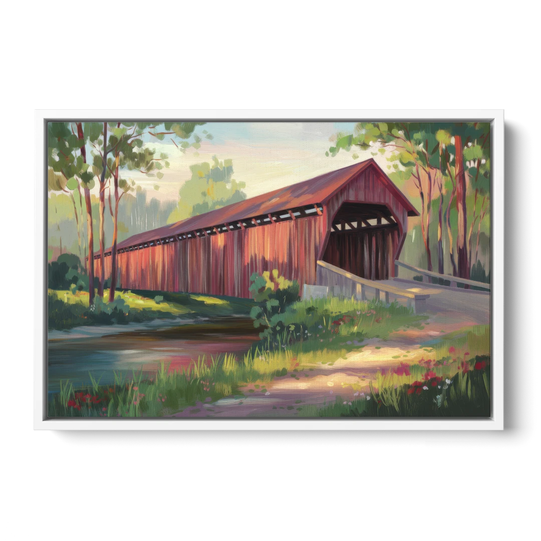 Ashland Covered Bridge - White Framed Canvas Wall Art - Front