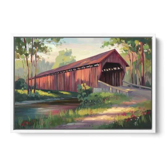Ashland Covered Bridge - White Framed Canvas Wall Art - Front