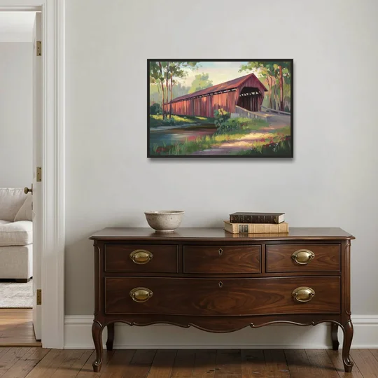 Ashland Covered Bridge - Black Framed Canvas Wall Art - Coffee Table - 36x24