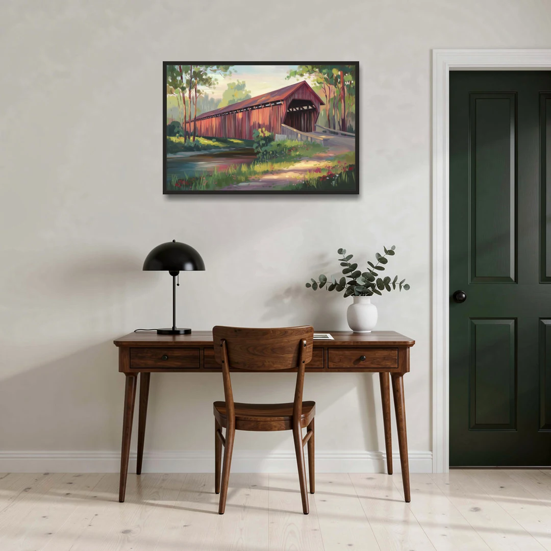 Ashland Covered Bridge - Black Framed Canvas Wall Art - Office - 36x24