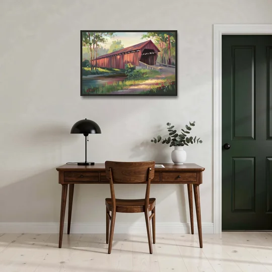 Ashland Covered Bridge - Black Framed Canvas Wall Art - Office - 36x24