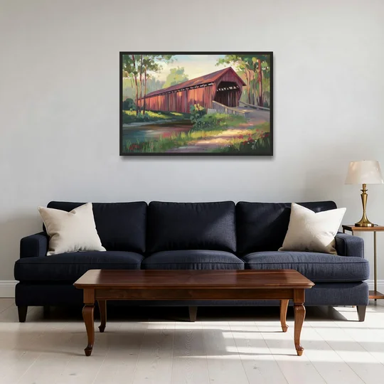 Ashland Covered Bridge - Black Framed Canvas Wall Art - Sofa - 36x24