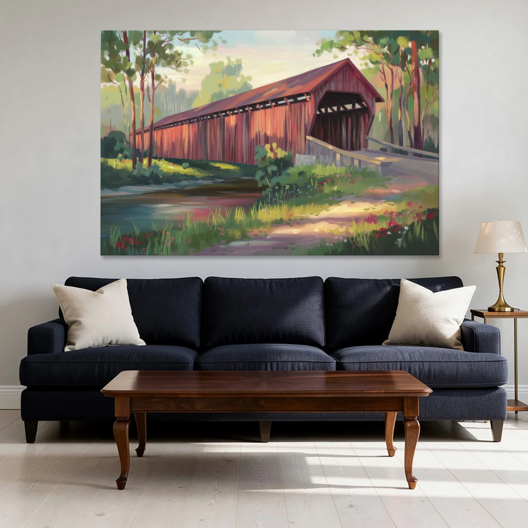 Ashland Covered Bridge - Canvas Wall Art - Sofa - 60x40