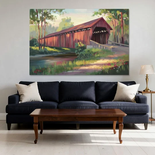 Ashland Covered Bridge - Canvas Wall Art - Sofa - 60x40