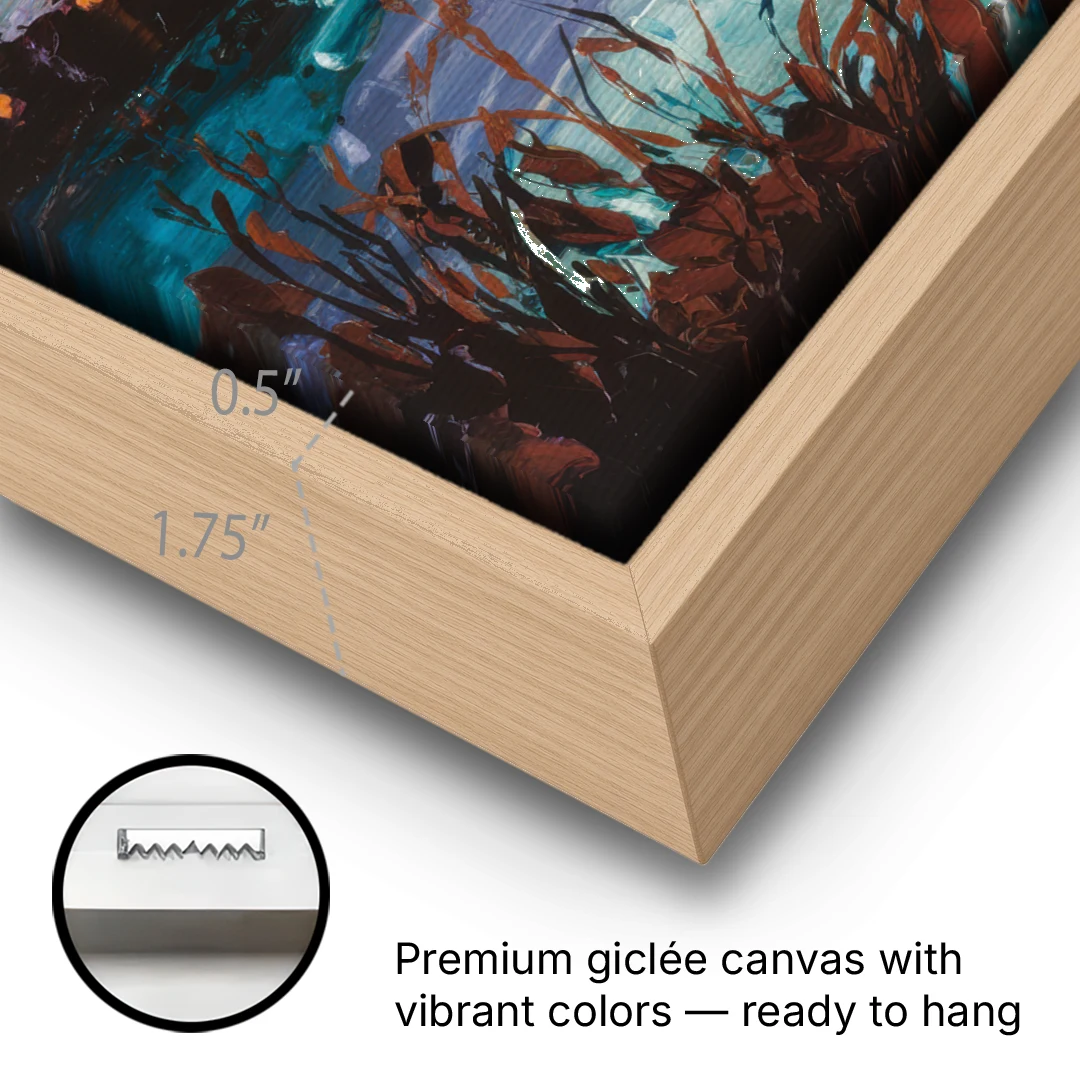 Ashland Evening Glow - Oak Framed Canvas Wall Art - Gallery Wrap Corner