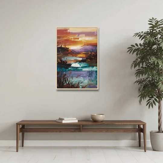 Ashland Evening Glow - Oak Framed Canvas Wall Art - Coffee Table - 24x36