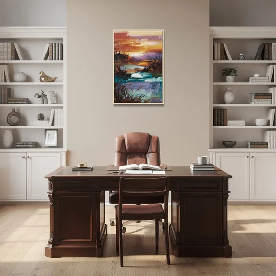 Ashland Evening Glow - Oak Framed Canvas Wall Art - Office - 24x36