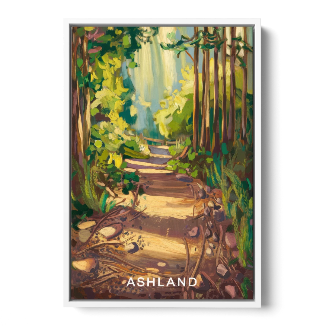 Ashland Hiking Paths - White Framed Canvas Wall Art - Front
