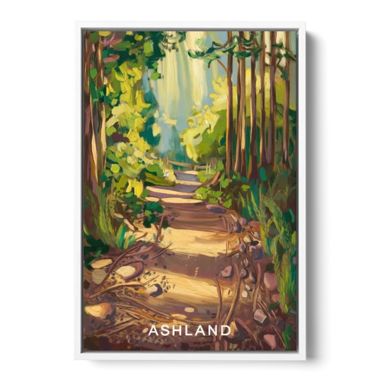 Ashland Hiking Paths - White Framed Canvas Wall Art - Front