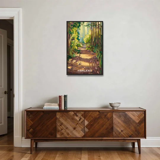 Ashland Hiking Paths - Black Framed Canvas Wall Art - Coffee Table - 24x36